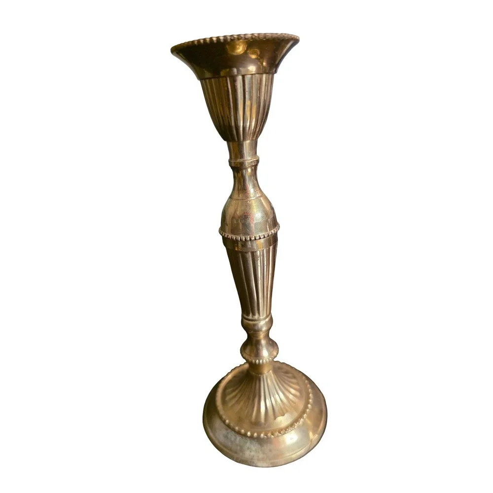 Candlesticks Vintage Fluted Brass Pair 7